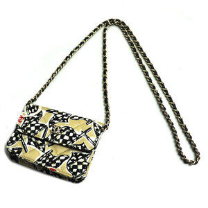 CHANEL Checkered Flag Shoulder Bag Beige Tan Black